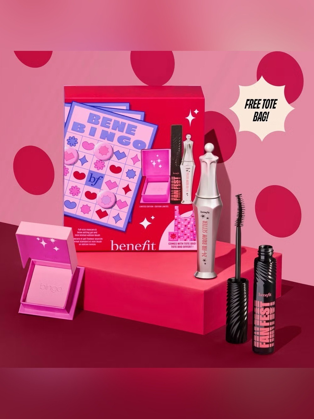 BENEFIT BENEBINGO MASCARA, BROW AND LIMITED EDITION BLUSH MAKEUP GIFT SET